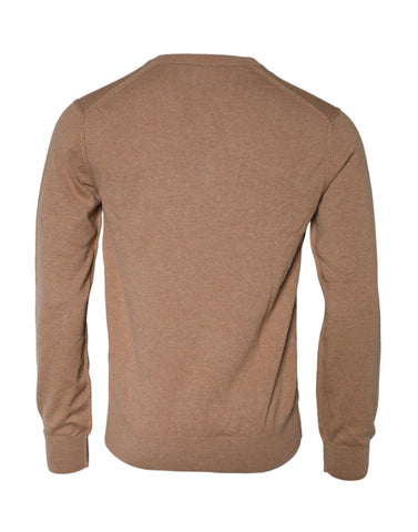 Brown Dolce & Gabbana cashmere V-neck pullover sweater with knit texture and ribbed cuffs.