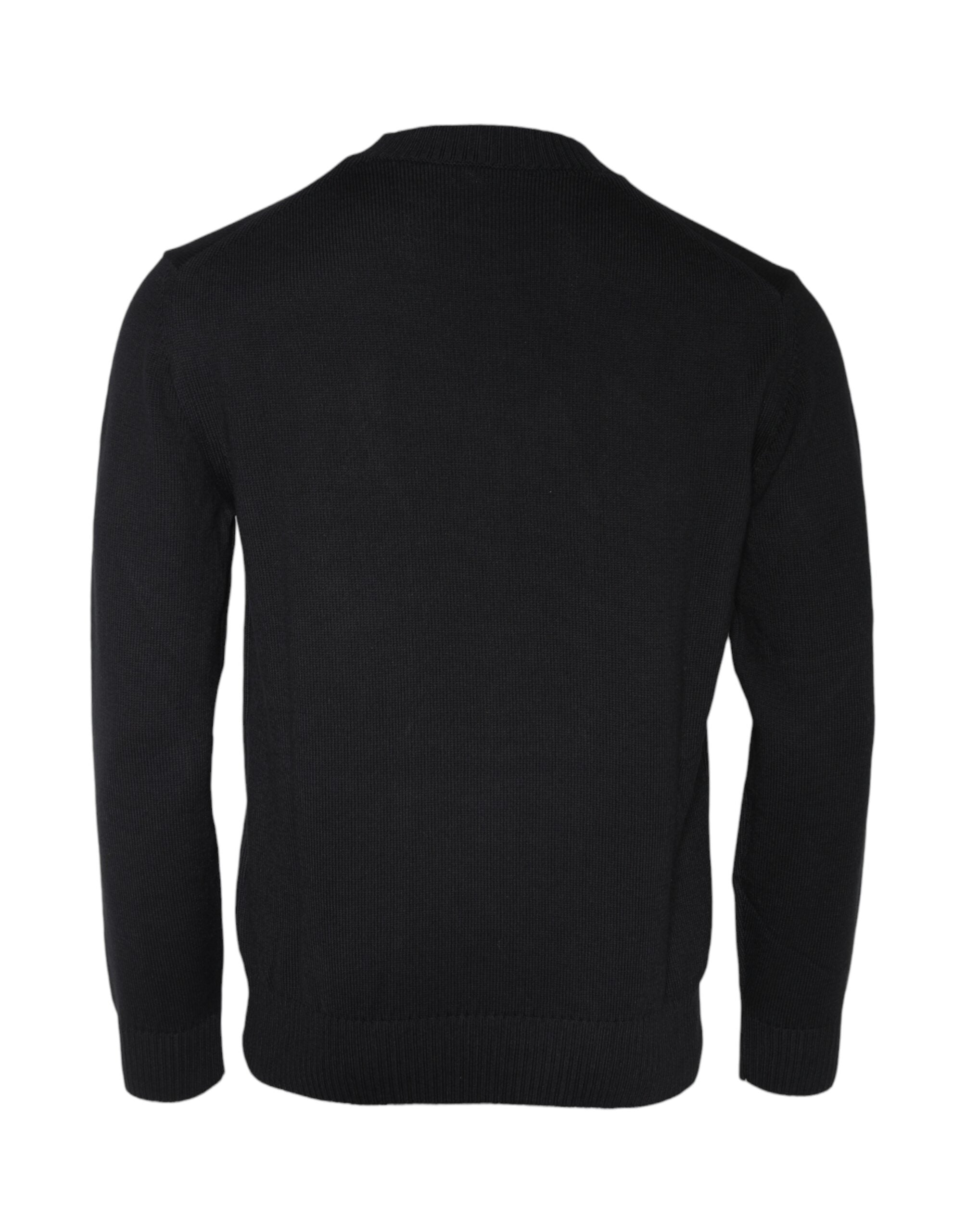 Black Versace Medusa embroidery crew neck sweater with detailed Medusa design on the front.