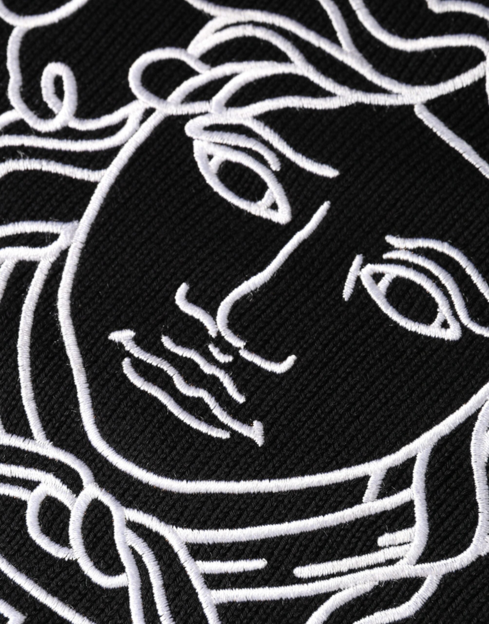 Versace Black Medusa embroidery crew neck pullover sweater with detailed Medusa design on the front.