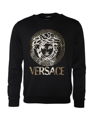 Versace black Medusa fleece cotton crew neck sweatshirt with bold Medusa logo design and comfortable fit.