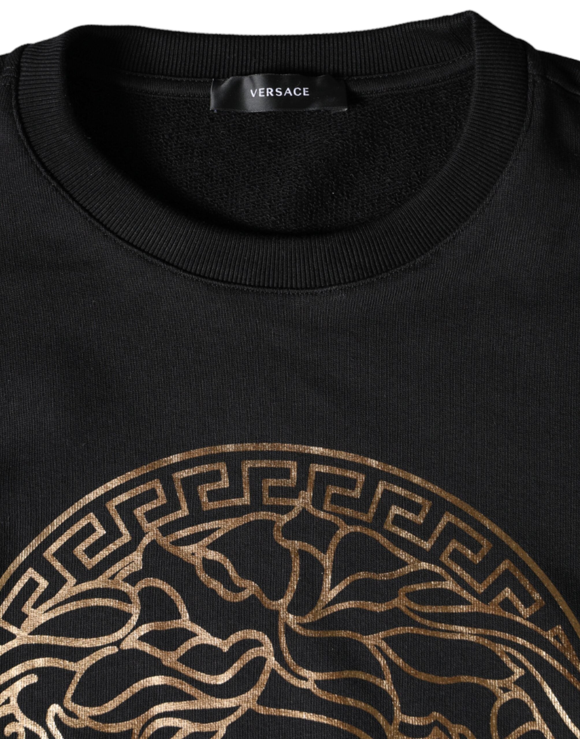 Versace black Medusa fleece cotton crew neck sweatshirt with bold Medusa logo design, comfortable crew sweater for casual wear