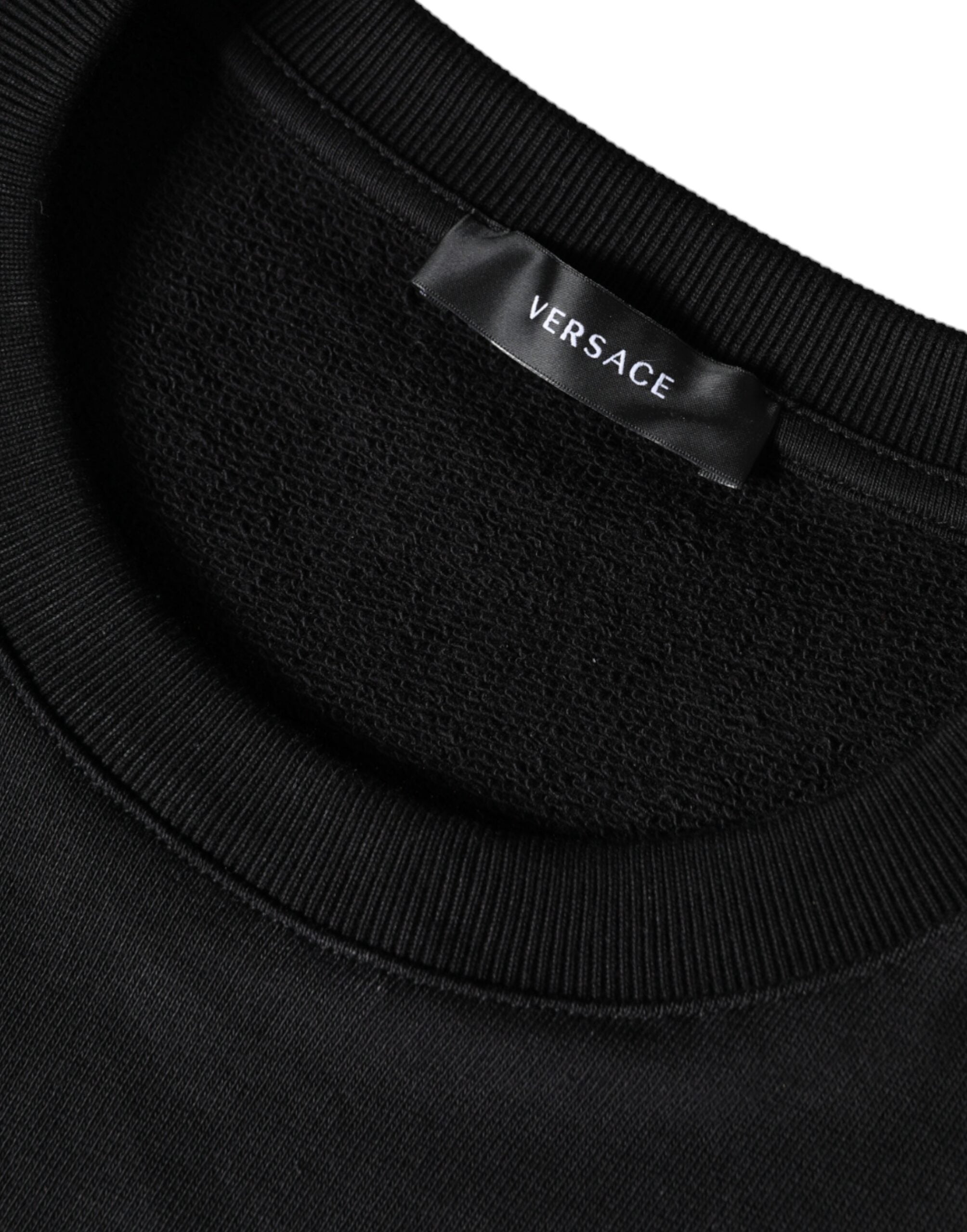 Versace black Medusa fleece cotton crew neck sweatshirt with bold Medusa graphic design and comfortable fit.