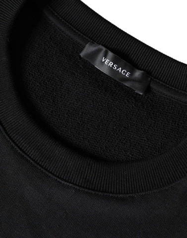Versace black Medusa fleece cotton crew neck sweatshirt with bold Medusa graphic design and comfortable fit.