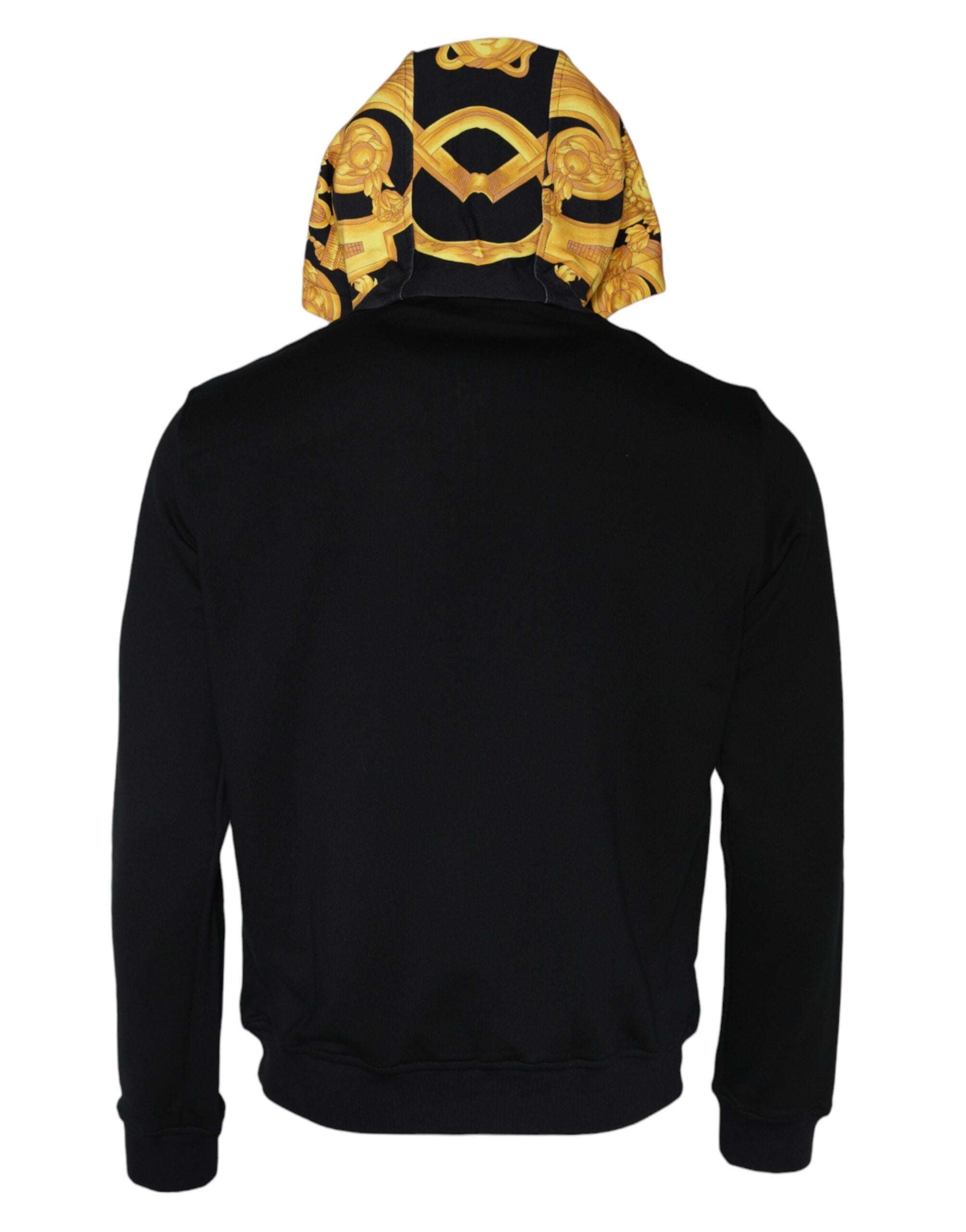 Versace black cotton full-zip hoodie with Medusa print, featuring a casual sweatshirt design and front zipper closure.