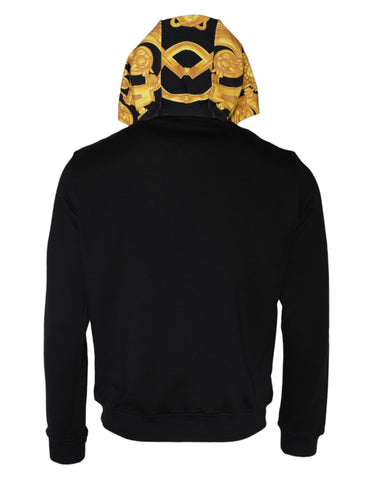 Versace black cotton full-zip hoodie with Medusa print, featuring a casual sweatshirt design and front zipper closure.