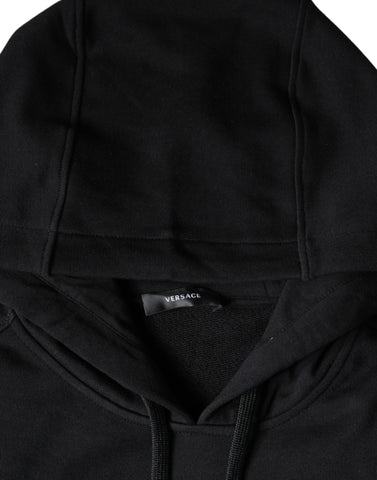 Black cotton hoodie with Medusa print from Versace featuring a pullover sweatshirt design and bold graphic artwork.