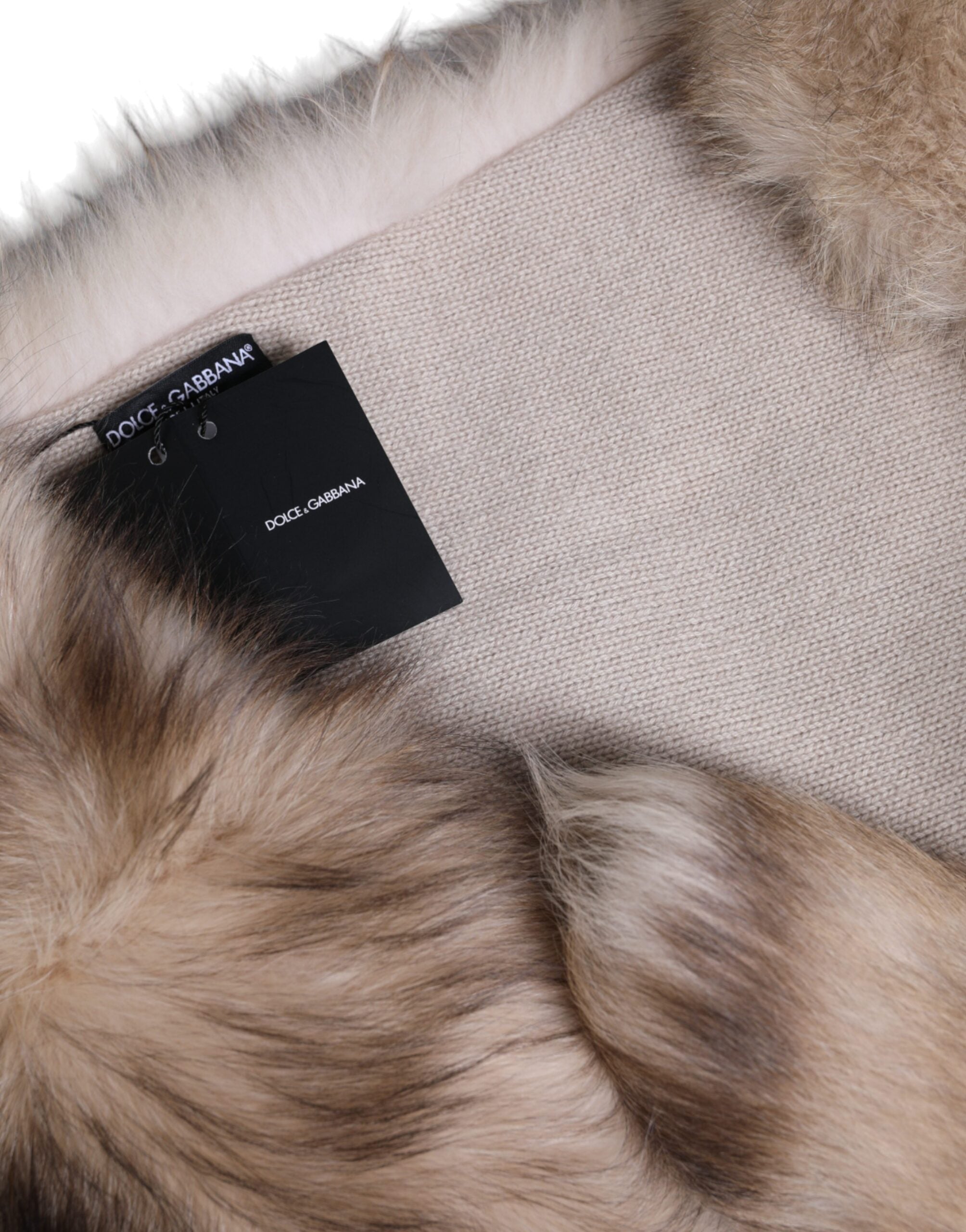 Brown frost fox fur neck warmer winter scarf by Dolce & Gabbana, featuring plush fox fur and cozy winter style.