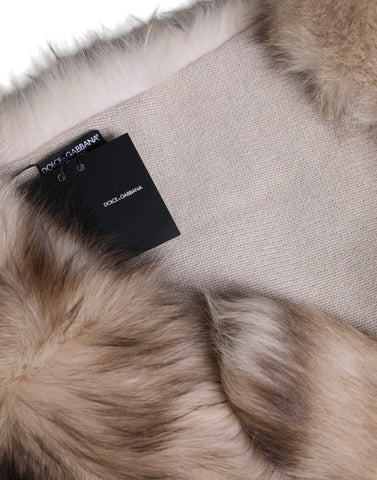 Brown frost fox fur neck warmer winter scarf by Dolce & Gabbana, featuring plush fox fur and cozy winter style.