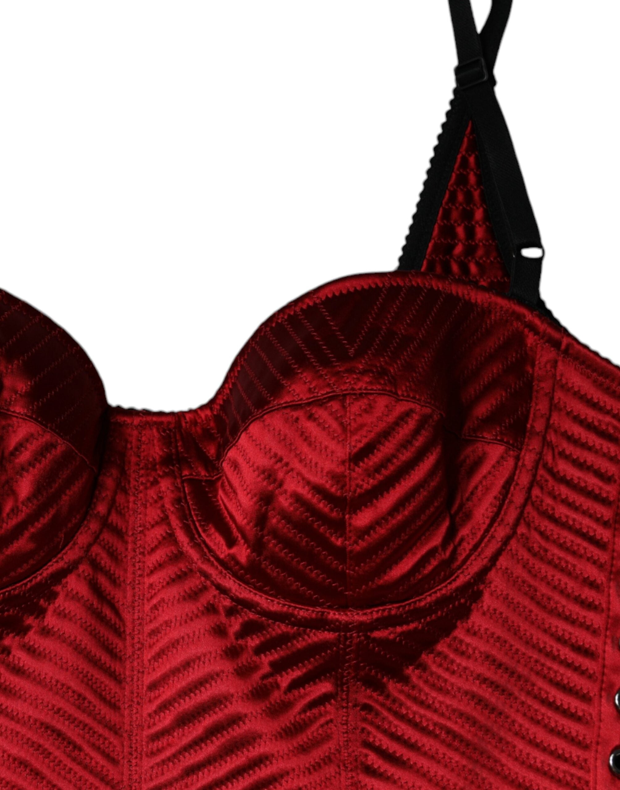 Red Dolce & Gabbana bustier corset lace bodycon midi dress with fitted silhouette and intricate lace details.