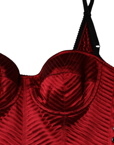 Red Dolce & Gabbana bustier corset lace bodycon midi dress with fitted silhouette and intricate lace details.