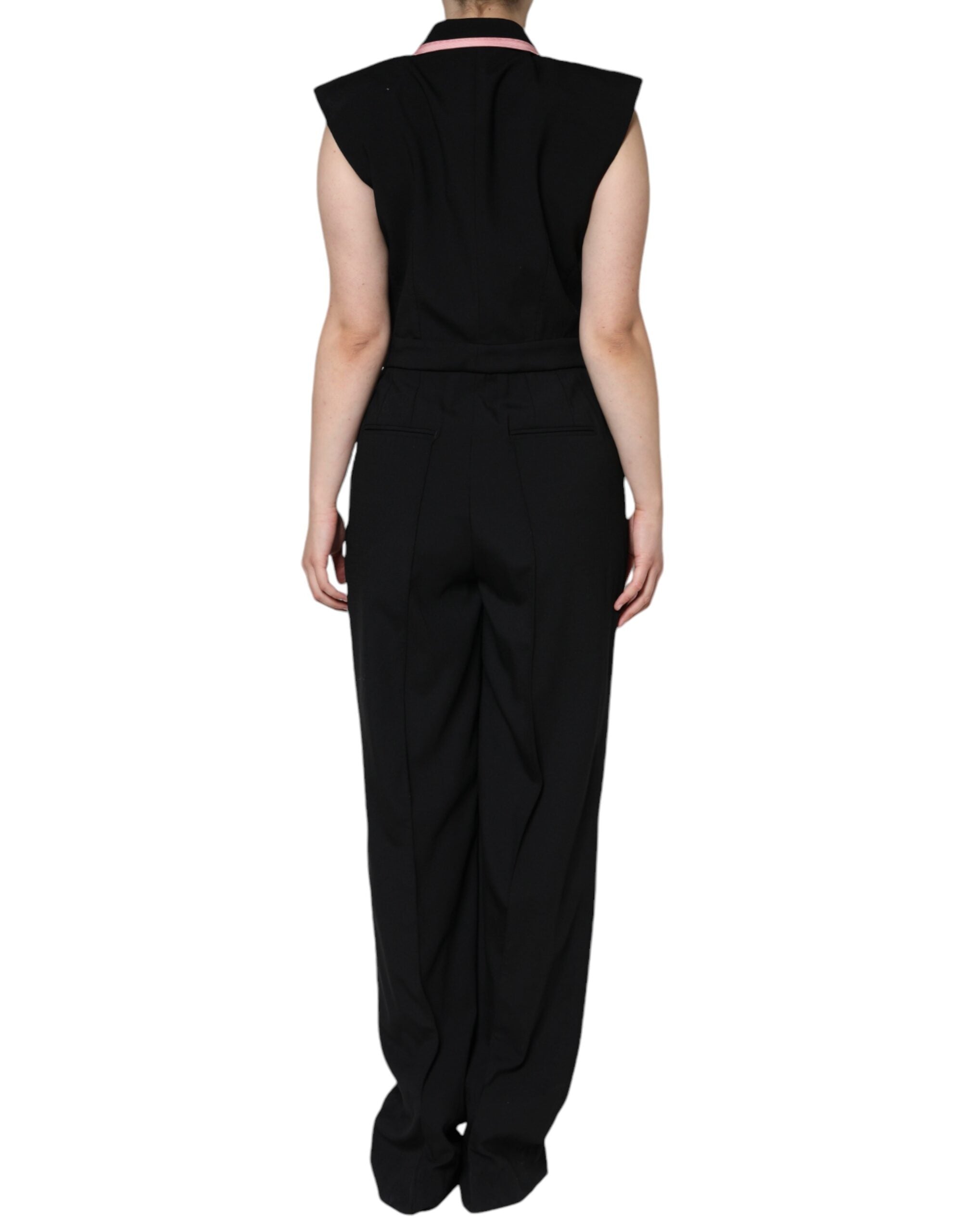 Black wool blend sleeveless jumpsuit dress by Dolce & Gabbana, shown with its fitted silhouette and elegant neckline.