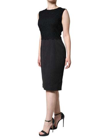 Black cotton sheath knee-length dress by Dolce & Gabbana, featuring a fitted silhouette and elegant design.