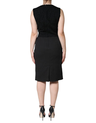 Black cotton sheath knee-length dress by Dolce & Gabbana, showcasing a fitted silhouette and elegant design.