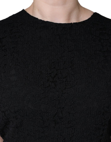 Black cotton sheath knee-length dress by Dolce & Gabbana, featuring a fitted silhouette and elegant design.