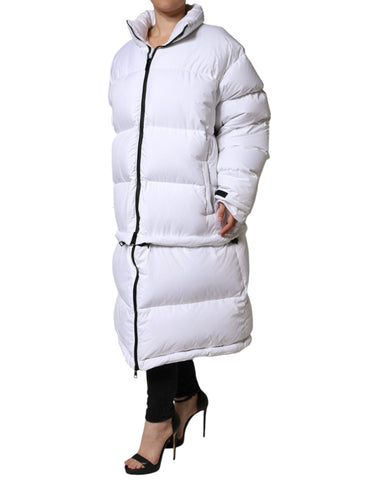 White puffer quilted full zip coat jacket by Dolce & Gabbana, showing a close-up of the insulated, stylish winter outerwear.