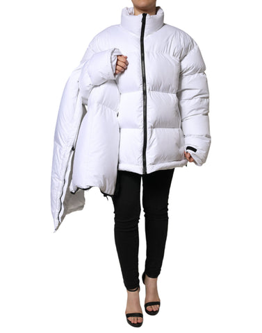 White puffer quilted full-zip coat jacket by Dolce & Gabbana, featuring a sleek design and padded insulation.