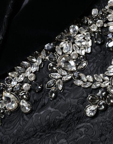 Black Jacquard Crystal Floral jacket blazer by Dolce & Gabbana, featuring intricate floral patterns and crystal accents.