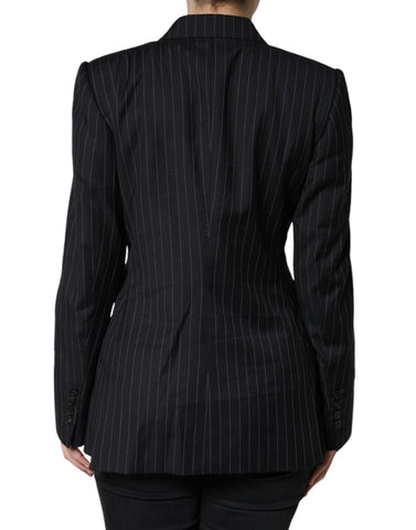 Dark Gray Striped Double Breasted Coat Jacket