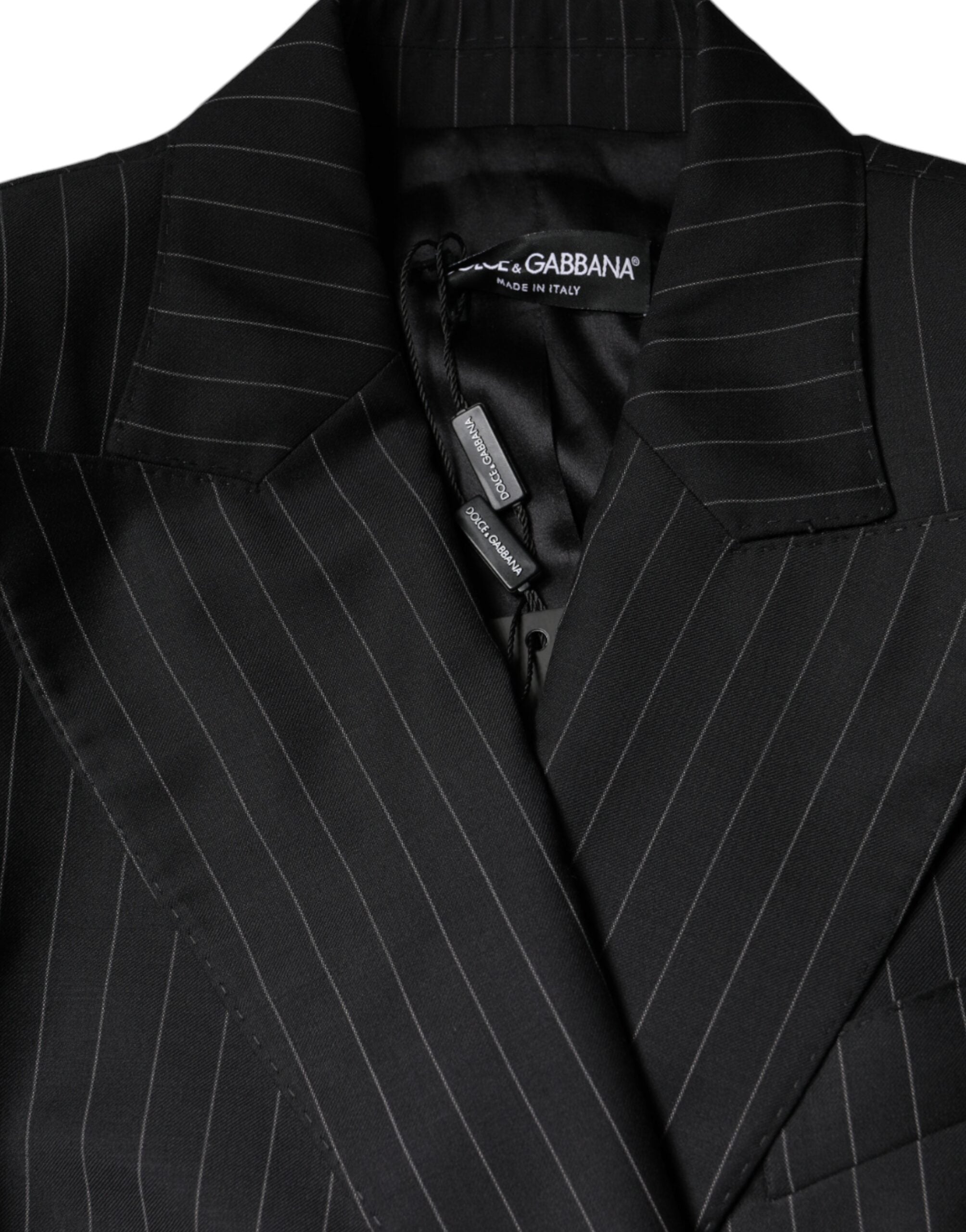 Dark Gray Striped Double Breasted Coat Jacket