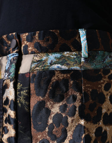 Multicolor patchwork jacquard high waist pants by Dolce & Gabbana featuring vibrant, intricate patterns and a stylish high-rise fit.