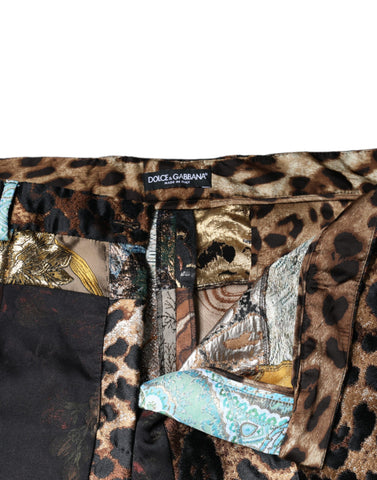 Multicolor patchwork jacquard high waist pants by Dolce & Gabbana, showing intricate fabric pattern and tailored fit.