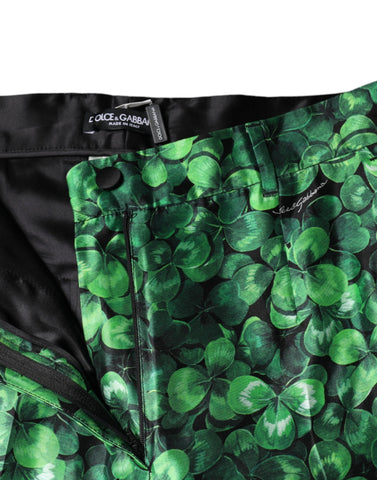 Green Clover silk satin high-waist tapered pants by Dolce & Gabbana displayed on a model.
