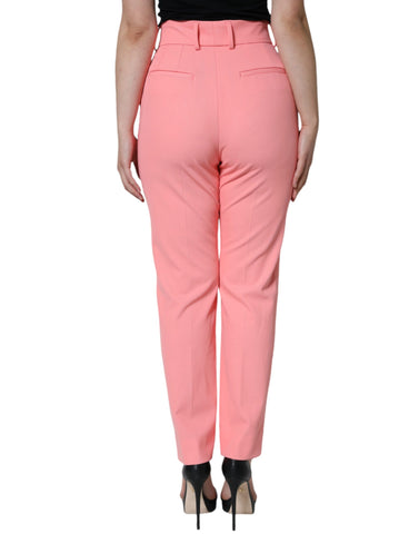 Rose pink polyester high waist tapered pants by Dolce & Gabbana, shown in a stylish, fitted design with a tailored look.