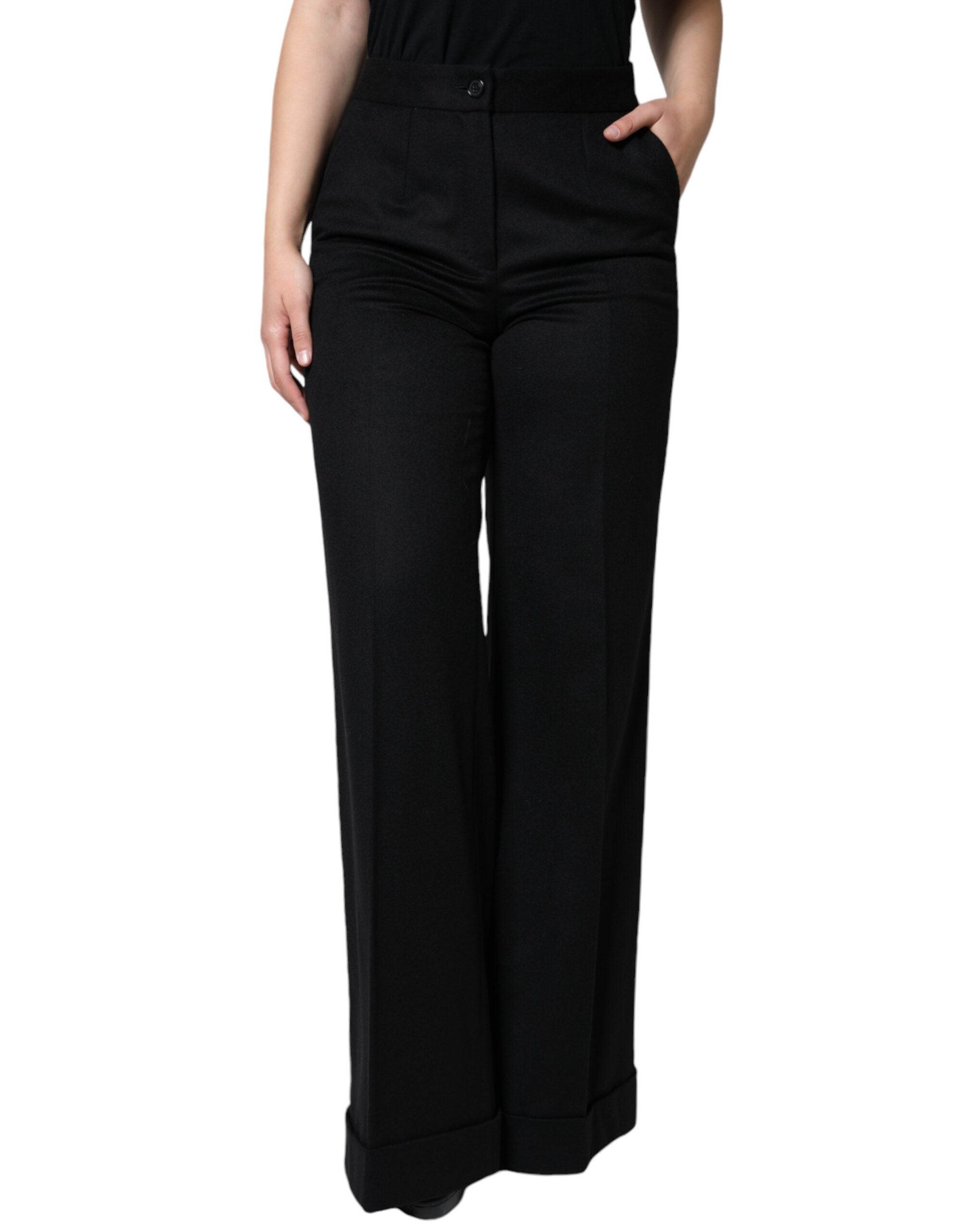 Black cashmere mid-waist boot cut pants for women by Dolce & Gabbana, featuring a sleek and stylish fit.