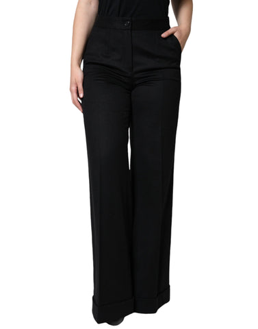 Black cashmere mid-waist boot cut pants for women by Dolce & Gabbana, featuring a sleek and stylish fit.