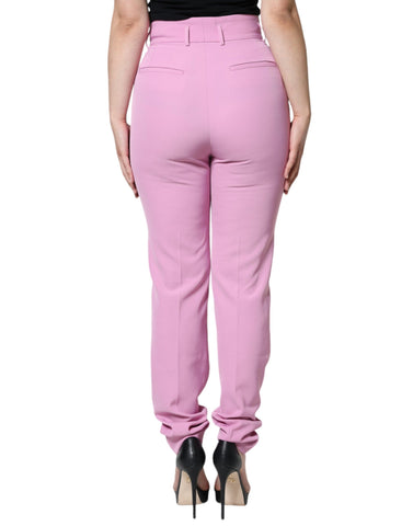 Pink Polyester High Waist Women Tapered Pants