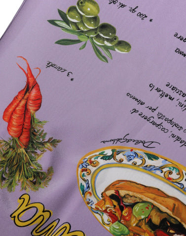 Purple silk tank top with Siciliana print by Dolce & Gabbana, featuring vibrant floral and fruit patterns.