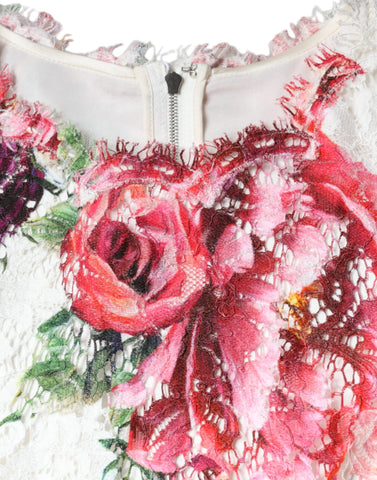 White peony lace short-sleeve blouse top by Dolce & Gabbana, featuring delicate lace fabric and elegant short sleeves.