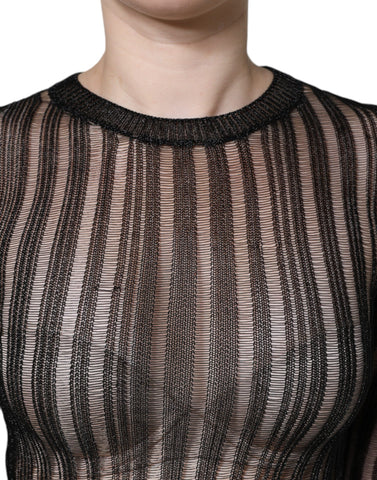 Black stripe see-through long sleeve top by Dolce & Gabbana, featuring sheer fabric and stylish design.