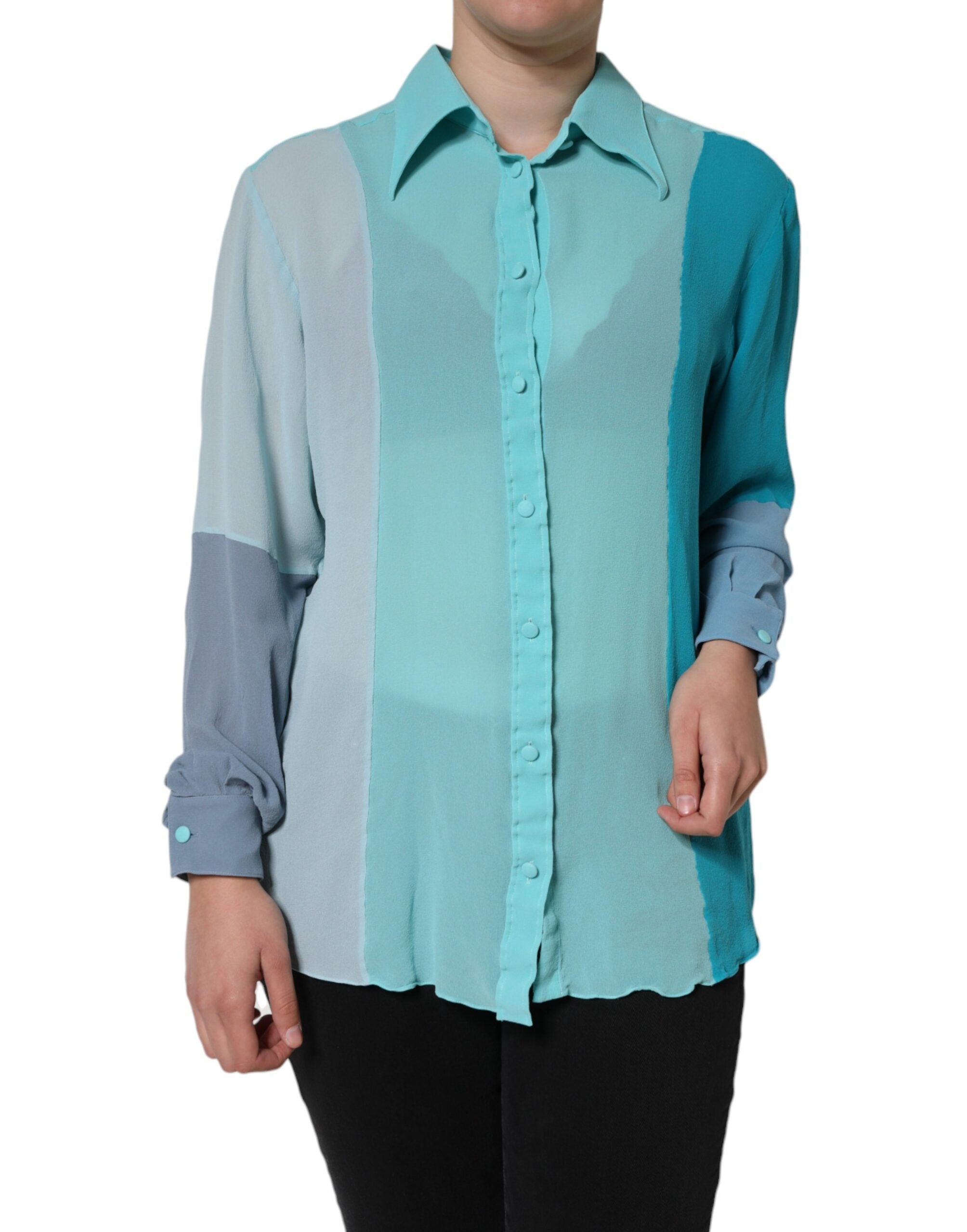 Multicolor long sleeve button blouse top by Dolce & Gabbana, featuring vibrant patterns and classic button-up design.