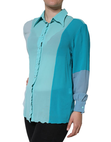 Multicolor long sleeve button blouse top by Dolce & Gabbana featuring vibrant fabric and classic collar detail.