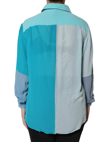 Multicolor long sleeve button blouse top by Dolce & Gabbana, featuring vibrant patterns and classic button-up design.
