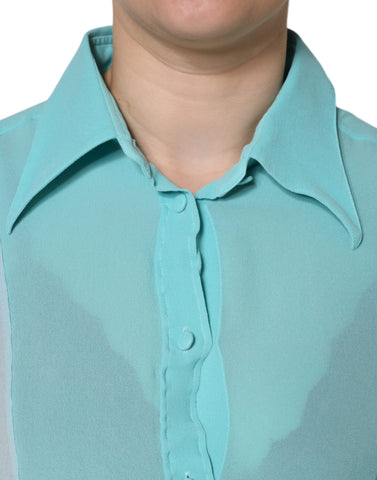 Multicolor long sleeve button blouse top by Dolce & Gabbana featuring vibrant fabric and classic collar design.