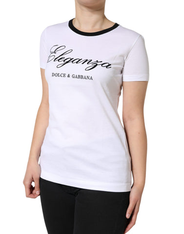 White Dolce & Gabbana Eleganza print cotton short-sleeve T-shirt with a graphic design and classic fit.