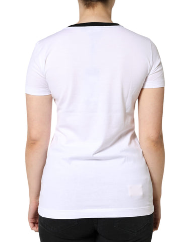 White Dolce & Gabbana Eleganza print cotton short-sleeve T-shirt displayed flat with visible print design.