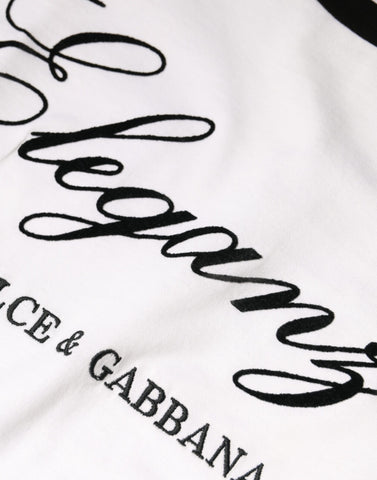 White Dolce & Gabbana Eleganza print cotton short sleeve T-shirt with graphic design and classic fit.
