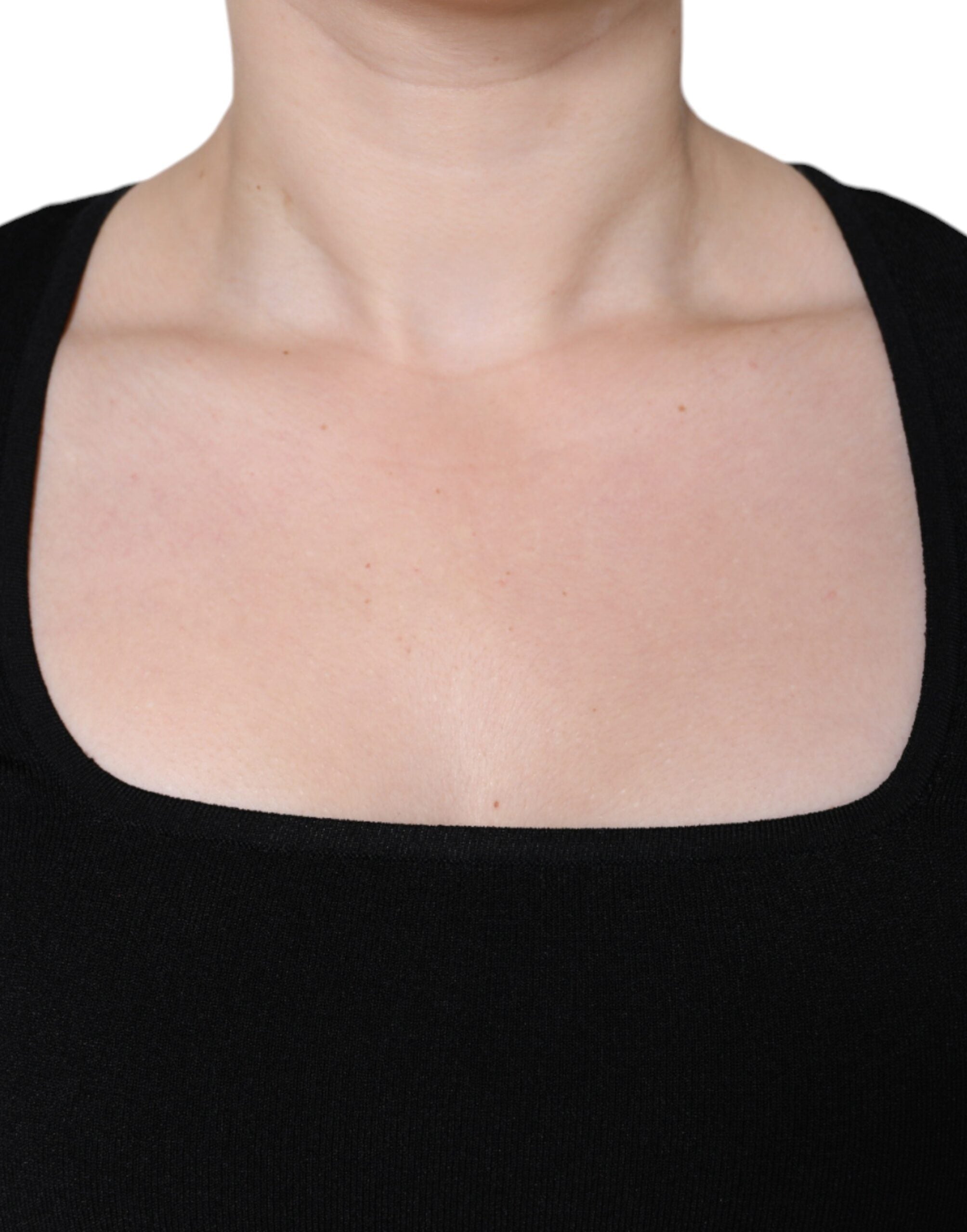 Black long-sleeve blouse with square neckline by Dolce & Gabbana, featuring elegant fabric and fitted style.