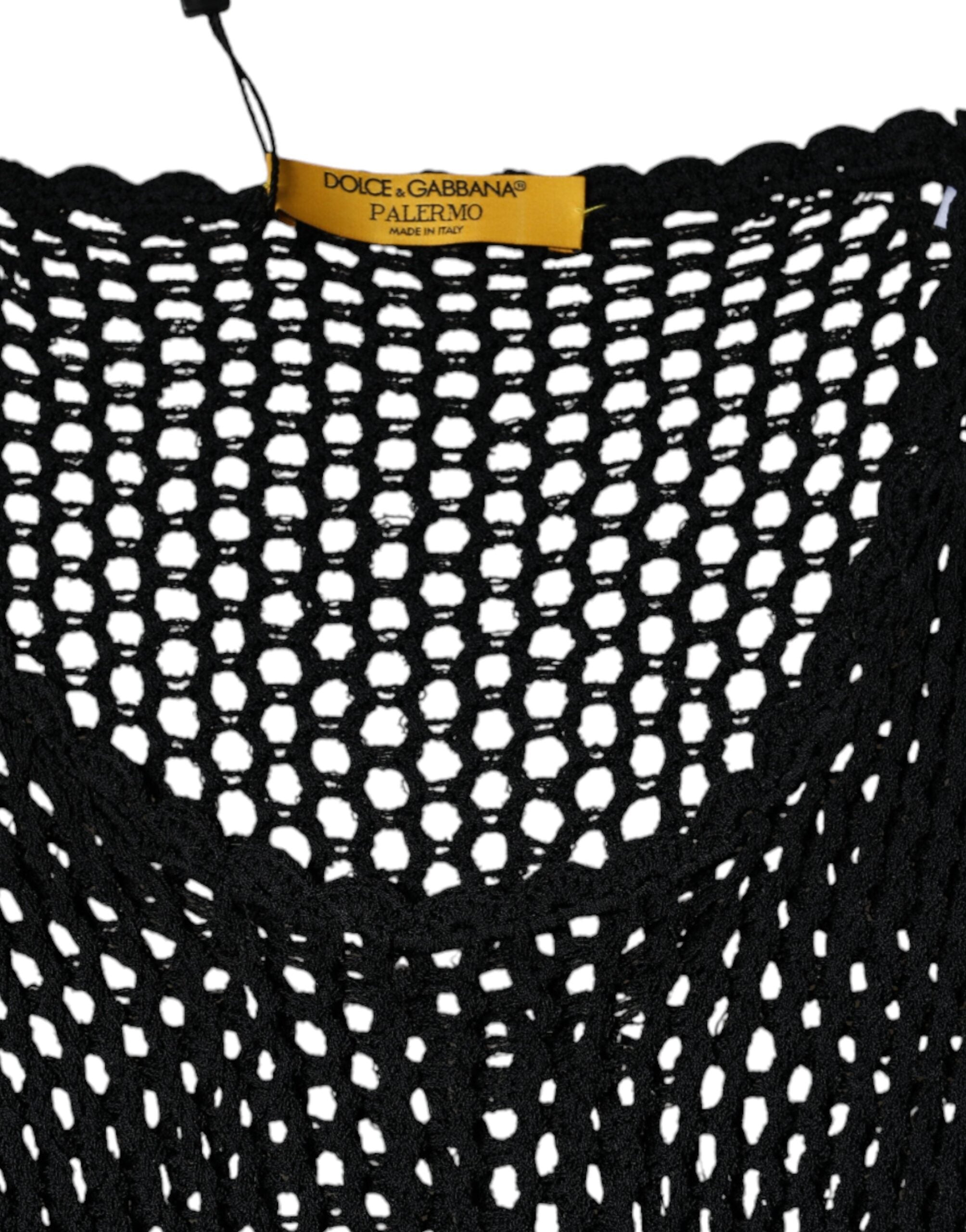 Black mesh sleeveless tank top by Dolce & Gabbana, see-through design with a fitted style and sleeveless cut.