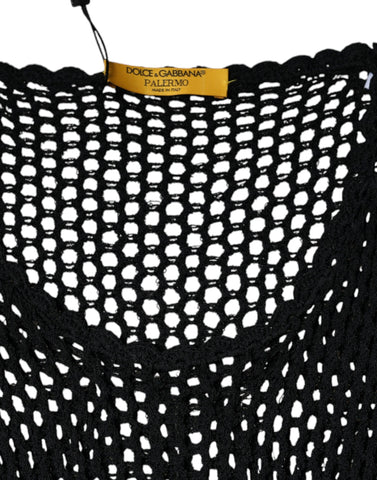 Black mesh sleeveless tank top by Dolce & Gabbana, see-through design with a fitted style and sleeveless cut.