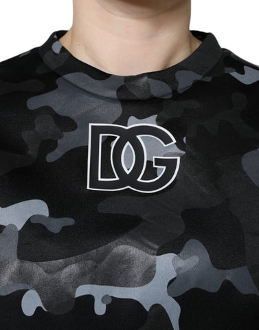 Black camouflage round neck sweatshirt by Dolce & Gabbana, showcasing a casual fit and stylish camouflage pattern.