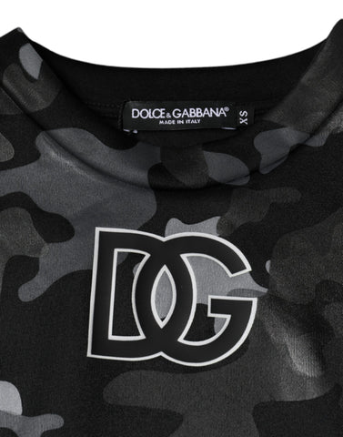 Black camouflage round neck sweatshirt by Dolce & Gabbana, featuring a casual fit and stylish camouflage pattern.