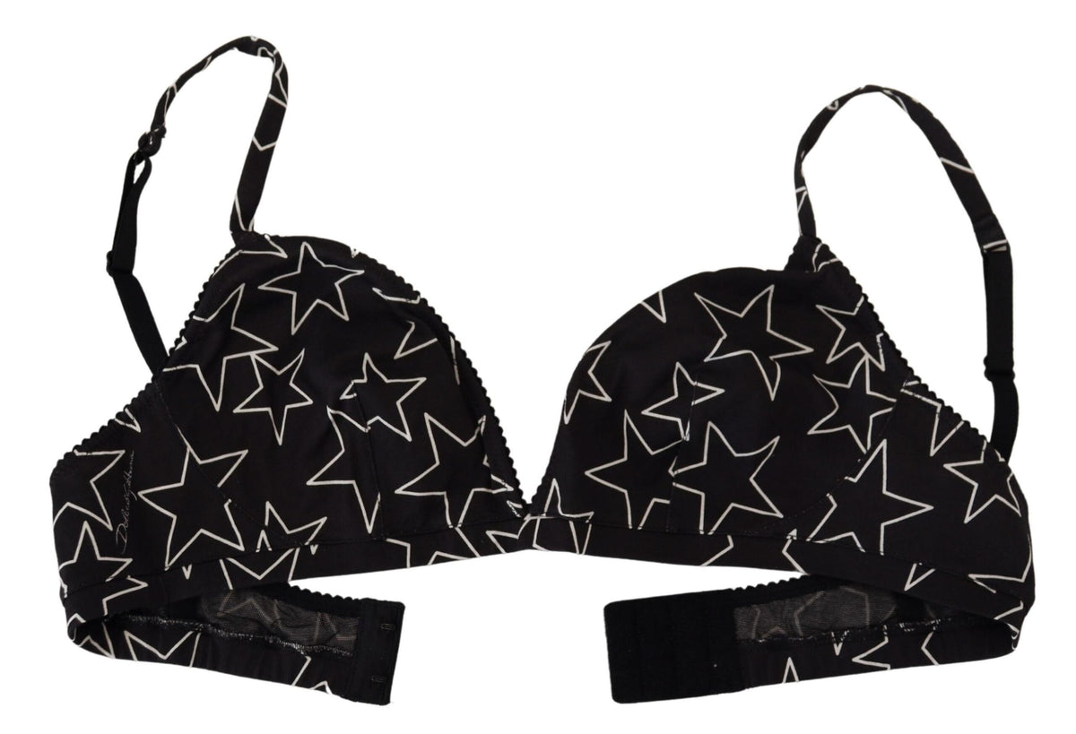Black Millennials Star non-wire cotton bra underwear by Dolce & Gabbana, featuring star patterns and comfortable fit.