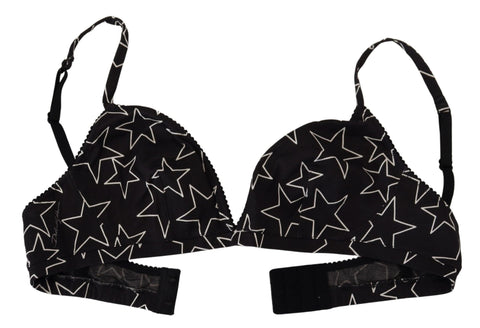 Black Millennials Star non-wire cotton bra underwear by Dolce & Gabbana, featuring star patterns and comfortable fit.