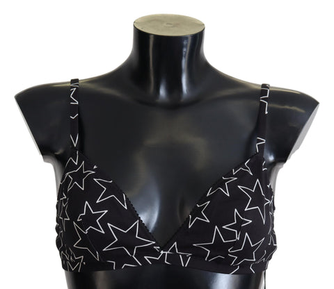 Black Millennials Star non-wire cotton bra underwear by Dolce & Gabbana, featuring star patterns and comfortable soft fabric.