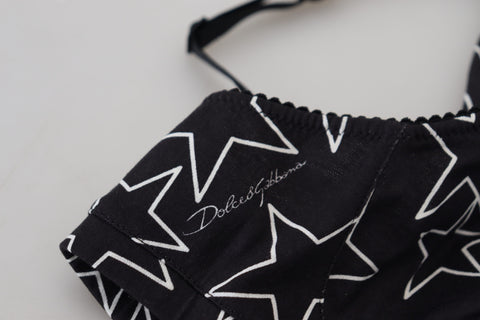 Black Millennials Star non-wire cotton bra underwear by Dolce & Gabbana, showing soft cotton fabric and star pattern design.