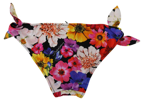 Black floral print Dolce & Gabbana swimsuit bikini bottom with tropical pattern and fitted design for stylish swimwear.